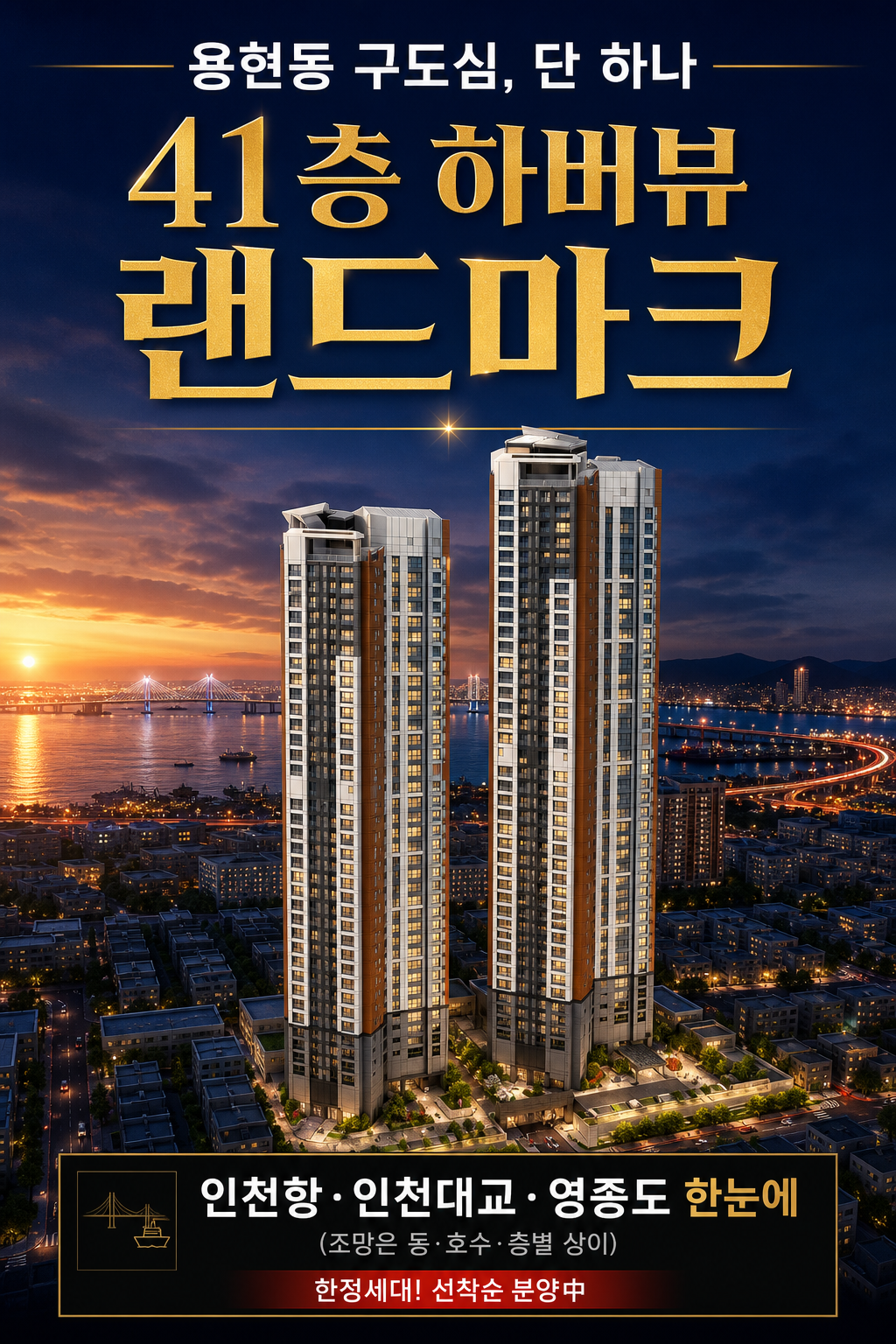 용현동 단 하나의 41층 하버뷰 랜드마크