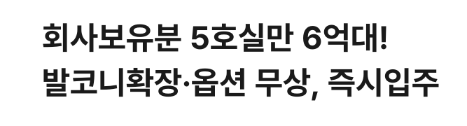 회사보유분 5호실만 6억대! 발코니확장·옵션 무상, 즉시입주